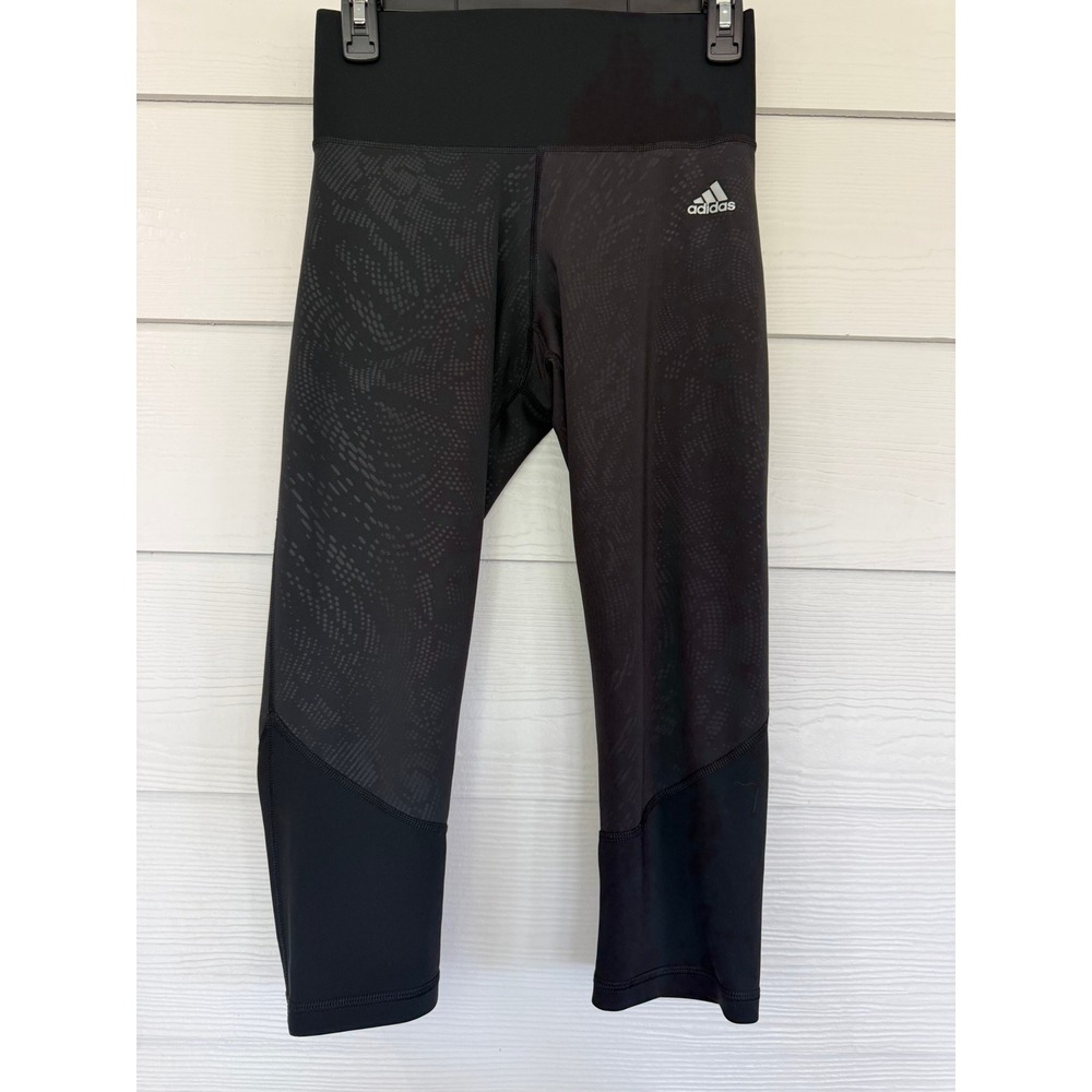 #A-049- Adidas Climalite High Waisted Cropped Leggings Black Gray Snakeskin